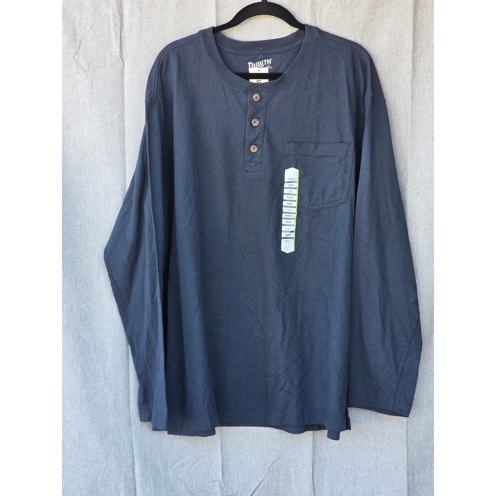 Duluth Trading Co Mens Longtail T Relaxed Fit Long Sleeve Henley Navy XL 56014